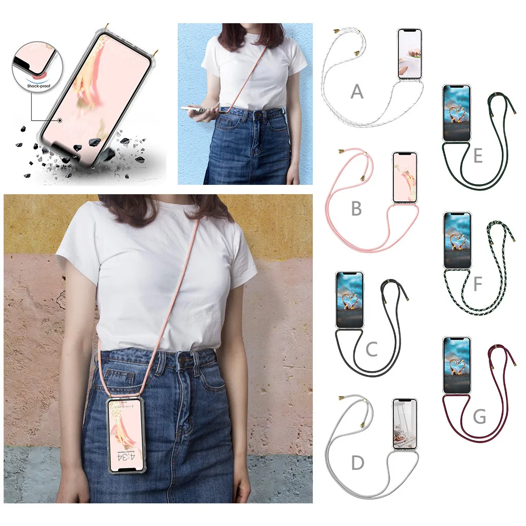 

for iphone X Phone Case Lanyard Neck Strap Retractable String Silicone Phone Cover Case Funda para telefono movil Dropship#PN