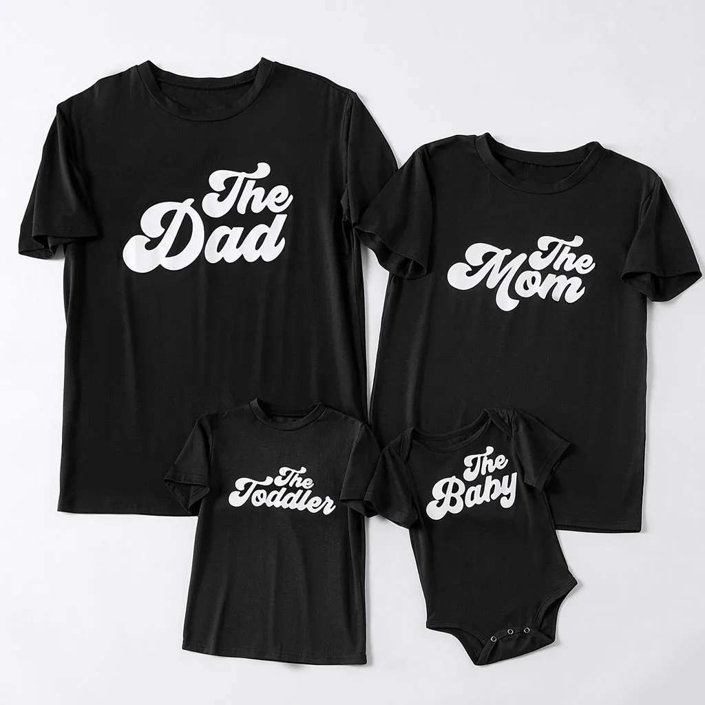 Mommy＆Me Men's Print Letter O-Neck matching outfit Blouse T-Shirt Top tee shirt famille mather and daughter daddys girl clothing