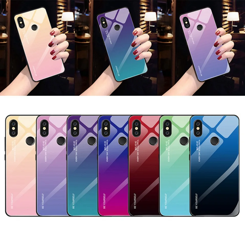 Gradient Glass Case For Xiaomi Mi 8 Lite Coque Silicone Phone Case For Xiaomi Redmi 5 Plus 6A Note 6 5 Pro Pocophone F1 Cover   