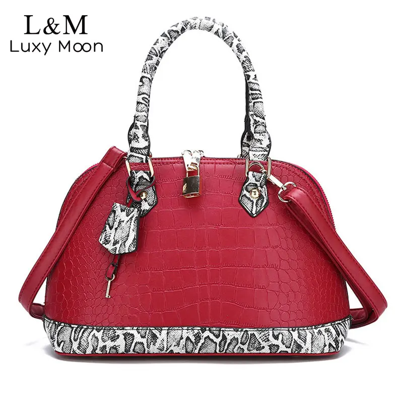 

Women Leather Serpentine Patchwork Handbags Ladies Casual Tote Portable Female Bags Famous Brand Messenger Shoulder Bags XA206H