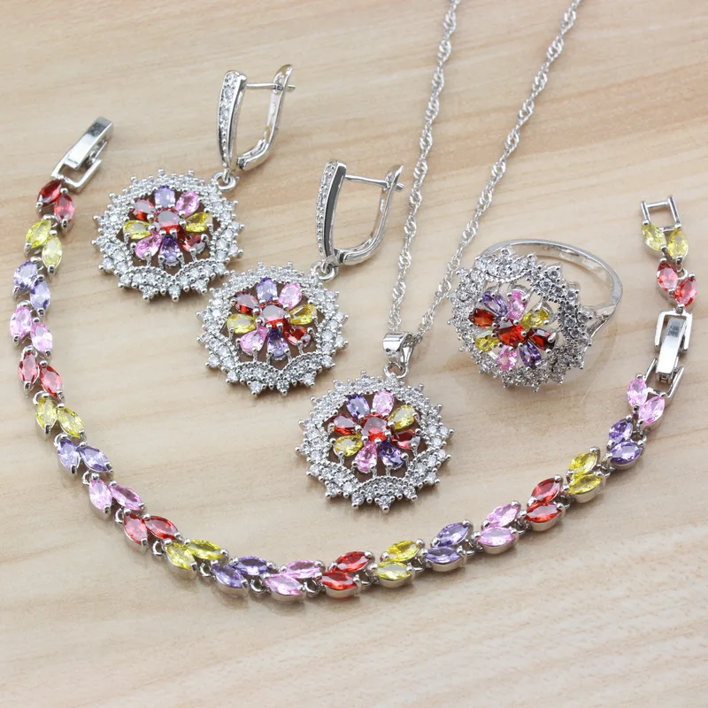 

Amazing Exquisite Bridal Wedding Costume 925 Sterling Silver Women Jewelry Sets Colorful Zircon With Independent Jewelry Box