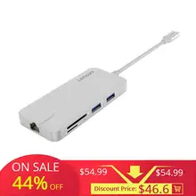 Lenovo USB C Hub usb-хаб 3,0-Gigabit Ethernet type-C-RJ-45 4K HD адаптеры-конвертеры кабель SD/TF кард-ридер для type-C