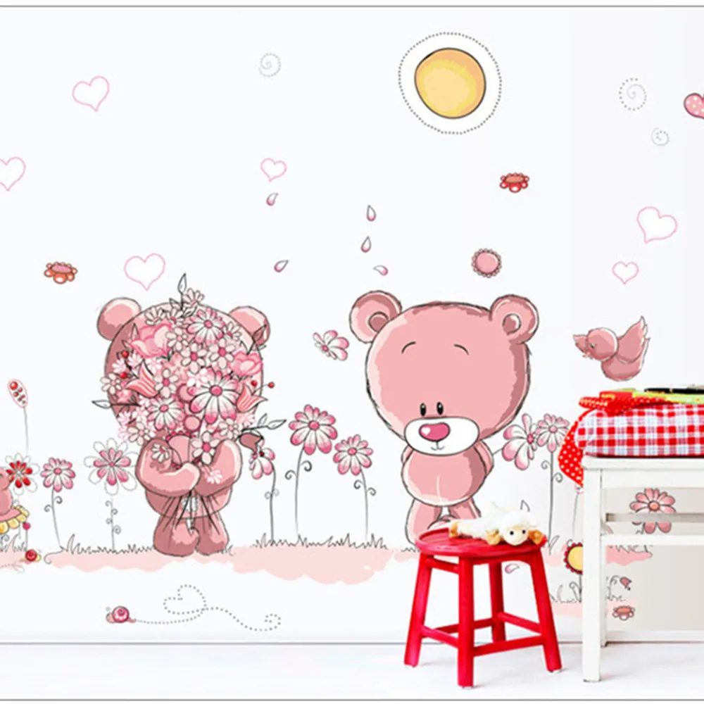 Kartun Lucu Boneka Beruang Stiker Rumah Dekorasi Dinding Decals