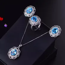 MeiBaPJ, натуральные украшения с голубым топазом, набор, 925 Чистое серебро, кольцо, серьги, кулон, ожерелье, 3 костюма, хорошее свадебное ювелирное изделие для женщин