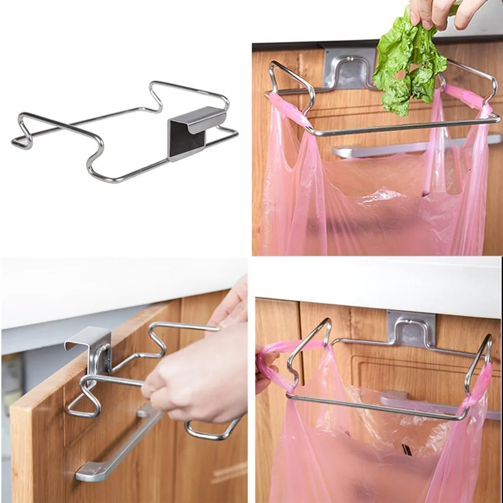 Stainless Steel Rack Garbage Bag Rack Hook Multi-function Kitchen Cabinet Hanger Kitchen Decoration - Цвет: as the picture shown