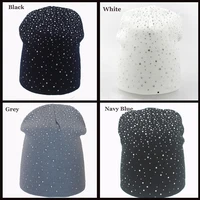 Spring  Atumn Winter Hats for Women Knitted Beanie Cap Girls Wool Brand Hat with Shining Rhinestone Female Casual Hats 2