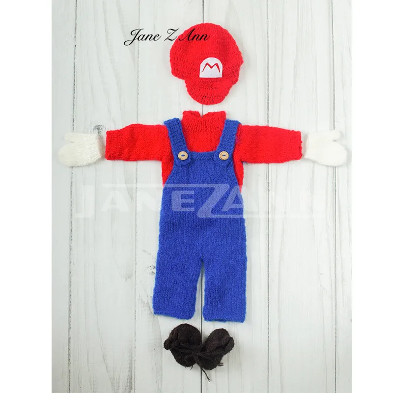 Jane Z Ann новорожденный реквизит для фотосъемки детские фото хлопчатобумажная пряжа ручной работы Вязание Супер Марио одежда шляпа костюм