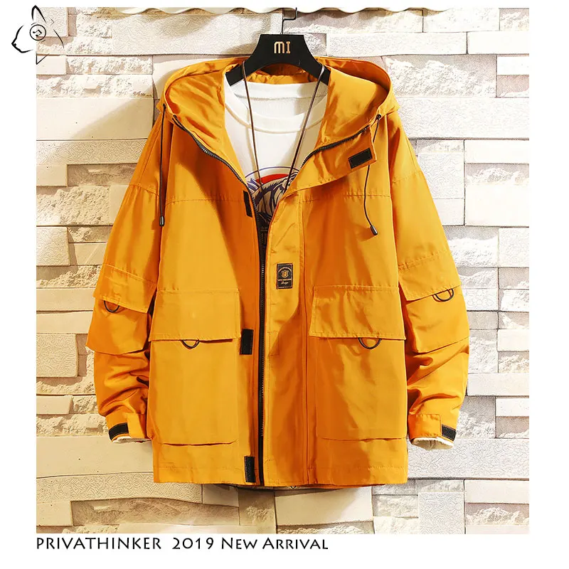 Privathinker Autumn 2019 Man Safari Style Streetwear Jacket Mens Harajuku Black Windbreaker Jackets Male Pockets Oversize Jacket