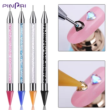 

4 Colors Dual Ended Nail Art Dotting Pen Rhinestone Studs Picker Wax Pencil Crystal Beads Nails Tips Decoration Manicure Tool