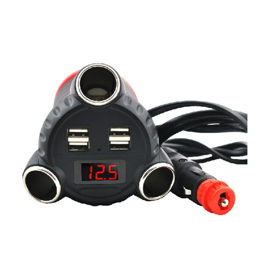Cup Holder 4 USB Port 3 Way Car Cigarette Lighter Socket Splitter