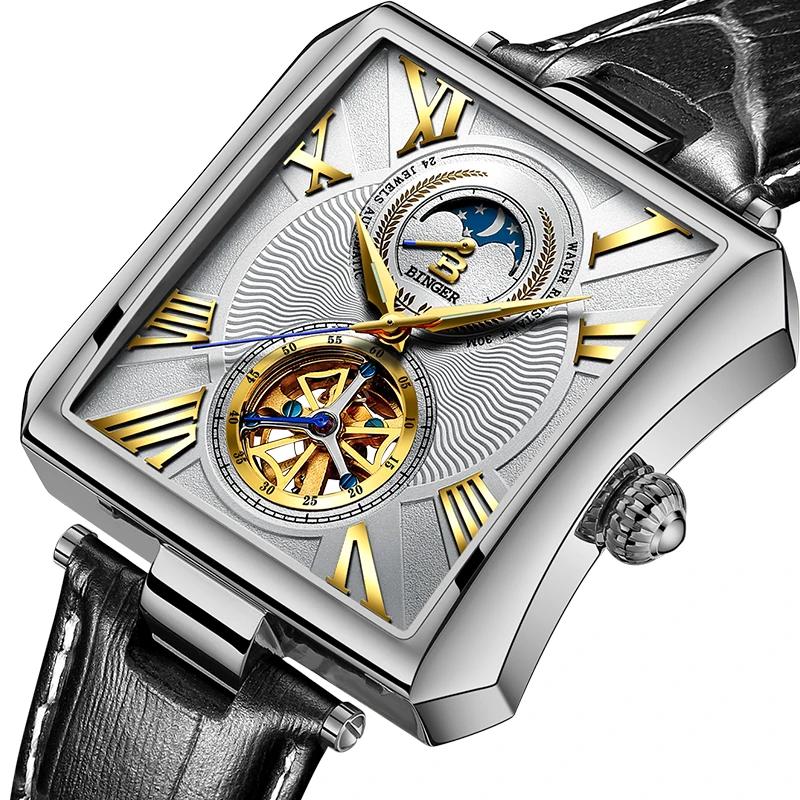 Швейцарские роскошные брендовые автоматические механические часы для мужчин сапфир Бингер водонепроницаемые часы Мужские Турбийон наручные часы B-5071M1