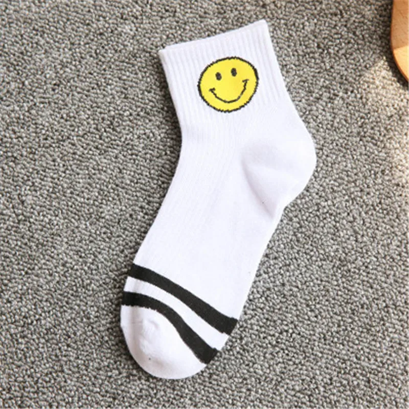 Новые летние хлопковые женские носки забавные носки в полоску с принтом смайлика повседневные милые женские носки унисекс в стиле Харадзюку женские носки meias