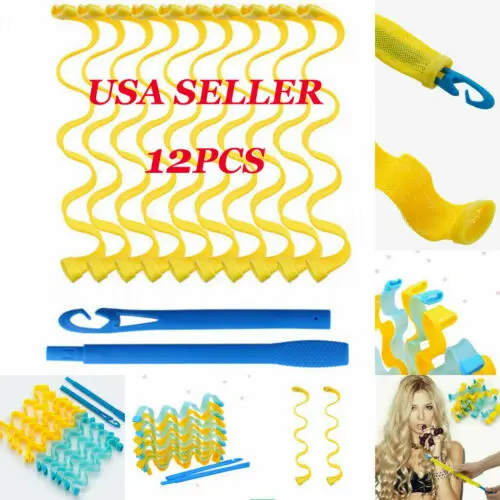 

12Pcs 45cm Wave Formers Magic Long Hair Curlers Spiral Ringlets Wave Curl Leverage Rollers Formers Ripple Hair Curlers
