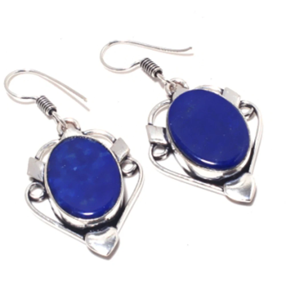 

Lapis Lazuli Earrings Silver Overlay over Copper , 45mm, E4067