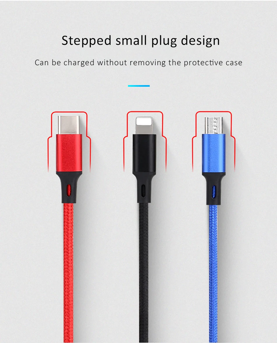 NOHON Nylon 3 In 1 Lighting Charger Cable For iPhone X 7 8 6 Plus Micro USB Type C For Samsung Xiaomi 5 Universal Fast Charging (8)