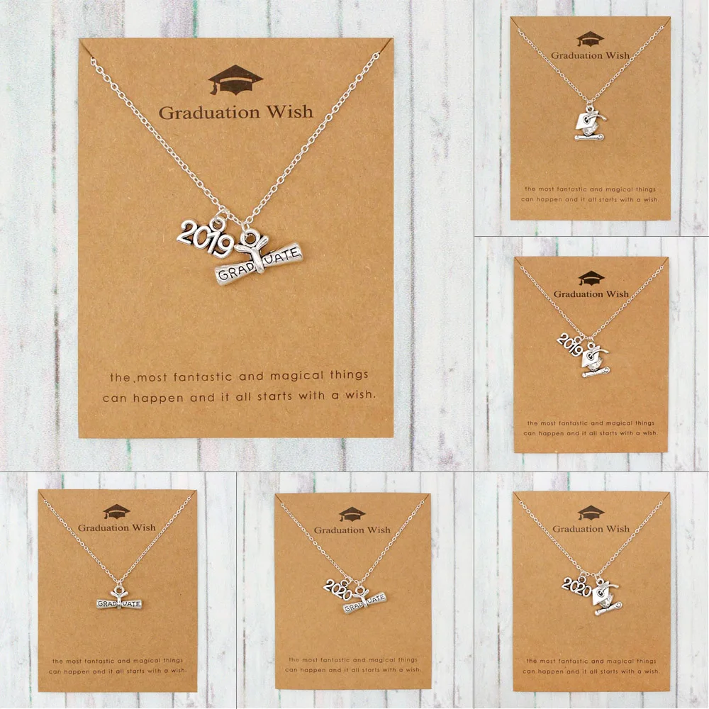 

2019 2020 Graduation College Cap Diploma Senior Necklace For Women Chain Necklace Friendship Gifts With Card