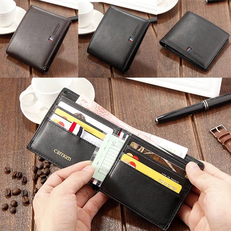 Тренд мужской микрофибры кожаный материал тонкий бумажник Bi-fold черный коричневый деловой кошелек однотонный дизайн кошельки