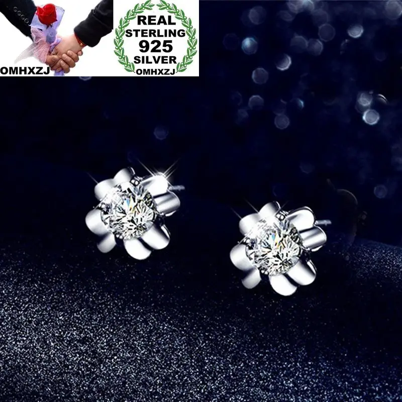 

OMHXZJ Wholesale European Fashion Woman Girl Party Wedding Gift Flower White AAA Zircon 925 Sterling Silver Stud Earrings EA30