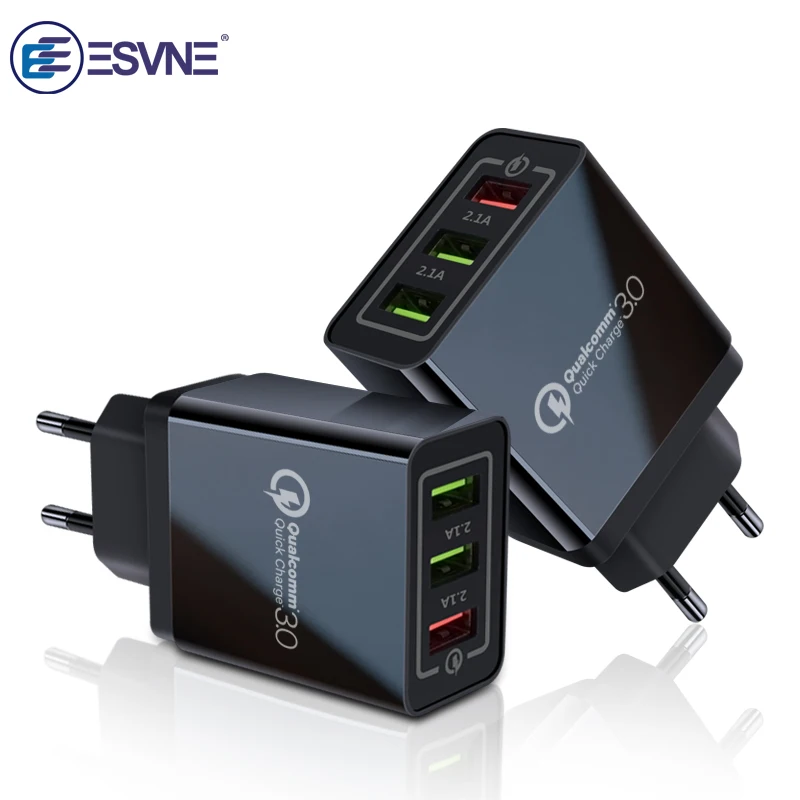 Сетевое зарядное устройство ESVNE с 3 USB портами быстрая зарядка 0 qc 2 для iPhone Samsung Xiaomi