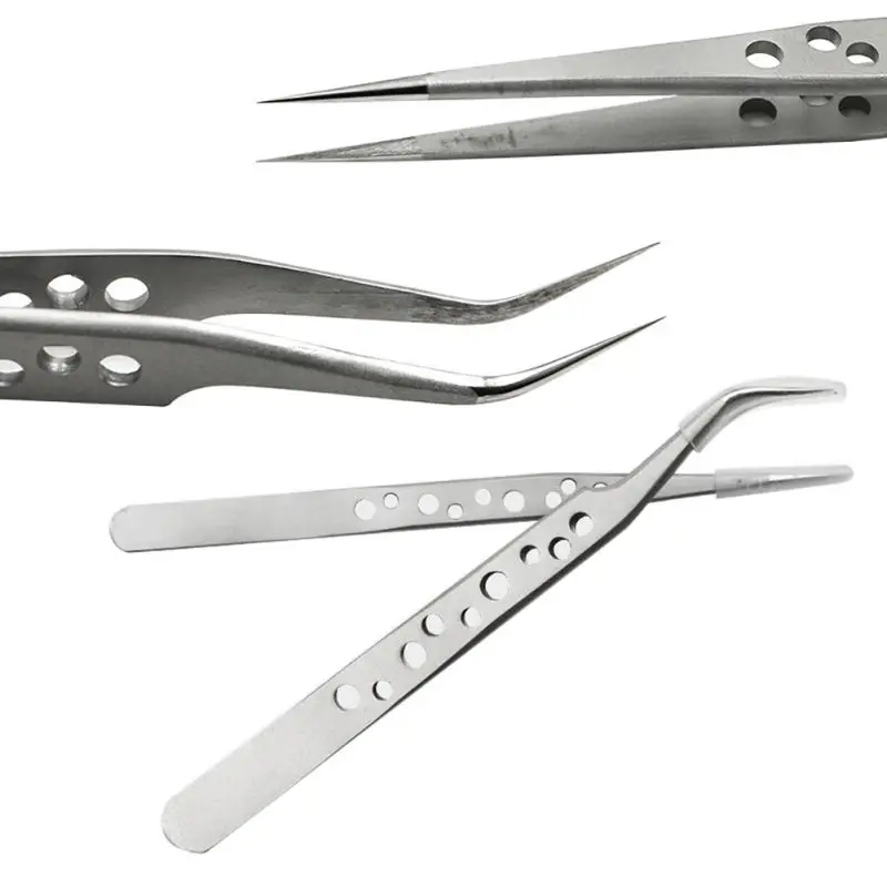 Electronics Industrial Tweezers Anti-static Curved Straight Tip Precision Stainless Forceps Phone Repair Hand Tools Sets