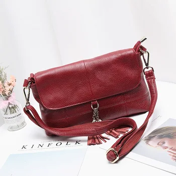

Casual 100% Genuine Leather Handbags For Women Luxury Designer Tassel Shoulder Messenger Bags Ladies Evening Party Crossbody Bag