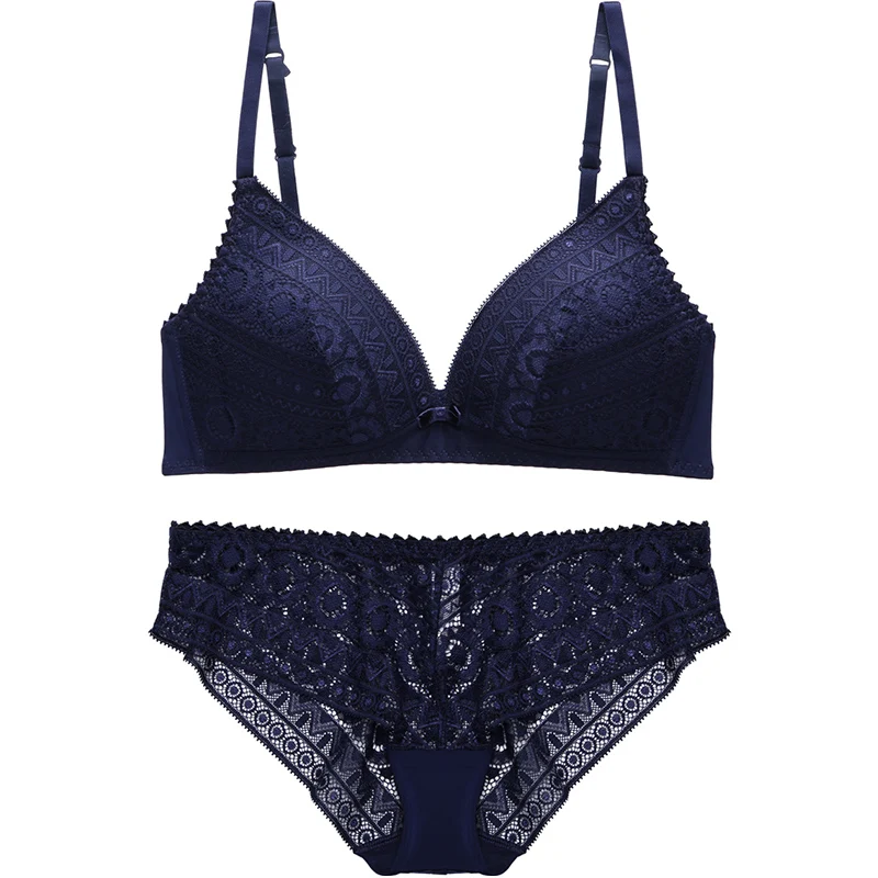 Sexy Lace Pink bra bralette and Panty Set Lingerie Plunge Wireless underwear women Intimates Thin Padded Elegent Pink Geometric