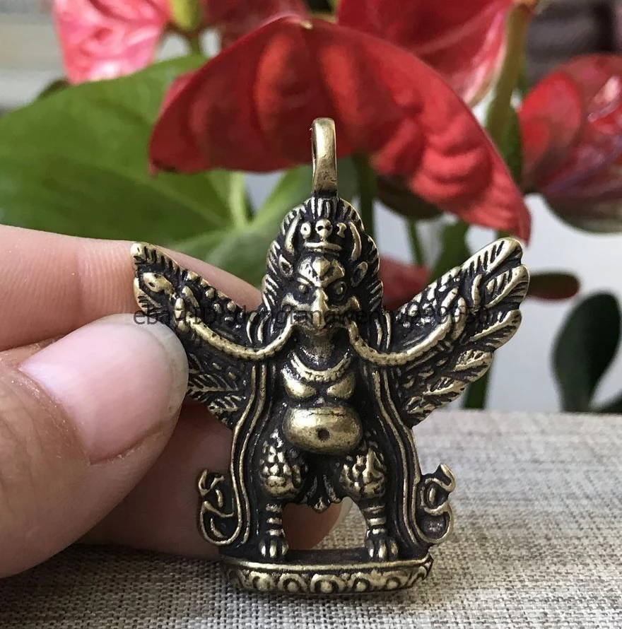 Китайский буддийский из бронзы латунь Garuda Dhwaja птица амулет Статуэтка