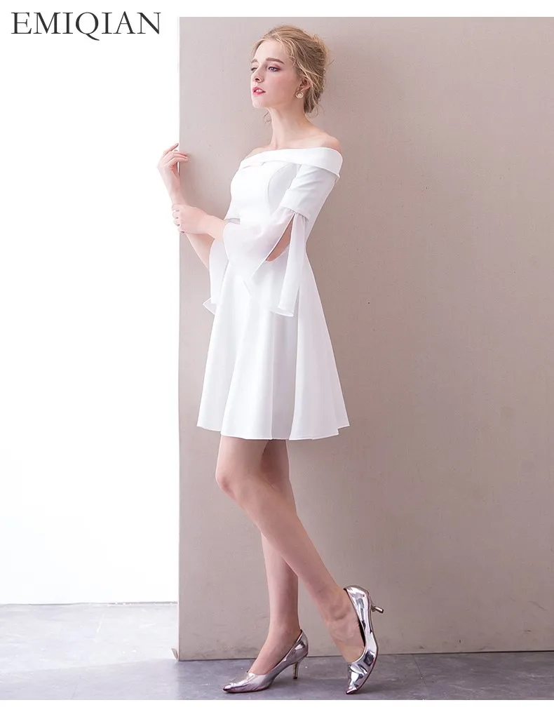 2018 New Arrival Boat Neck White Short Wedding Party Dress Mini