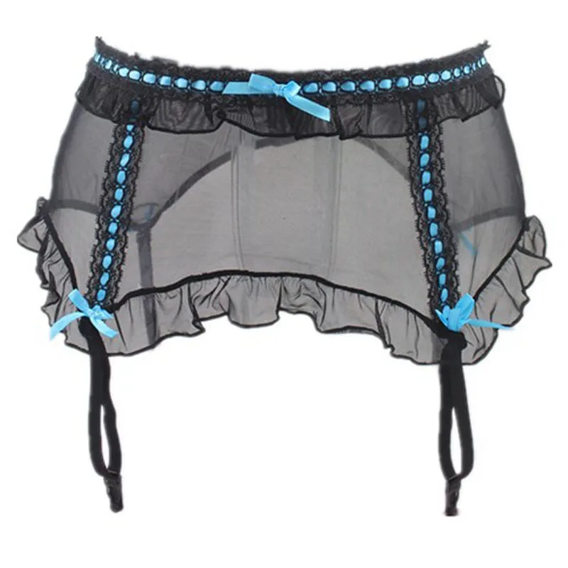 Buy 2 Colors Sexy Transparent Garter Bowknot Garter Belt Black Gauze Blue Pink