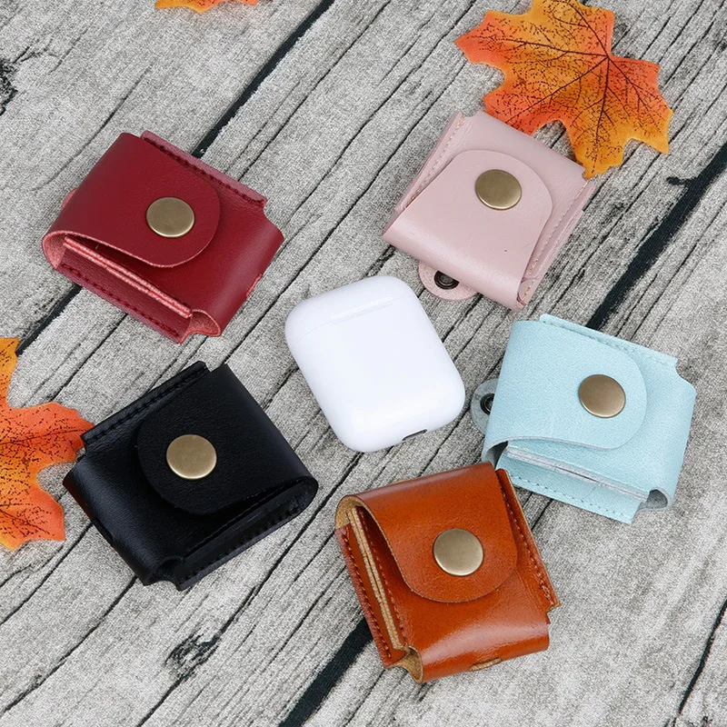 for Airpods Case Portable PU Leather Cover Case Protective Carry Bag Anti Lost Storage Pouch Bag for Apple Airpods (12)
