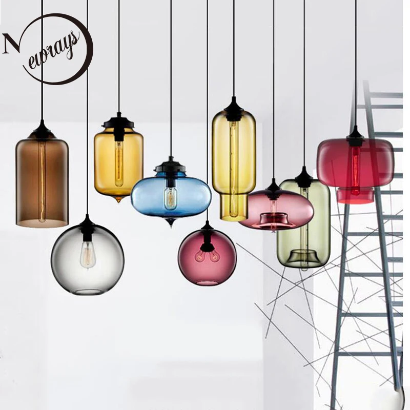  Nordic modern colorful glass bowl pendant lights E27 loft hanging lamps for kitchen living room bed - 33005251216