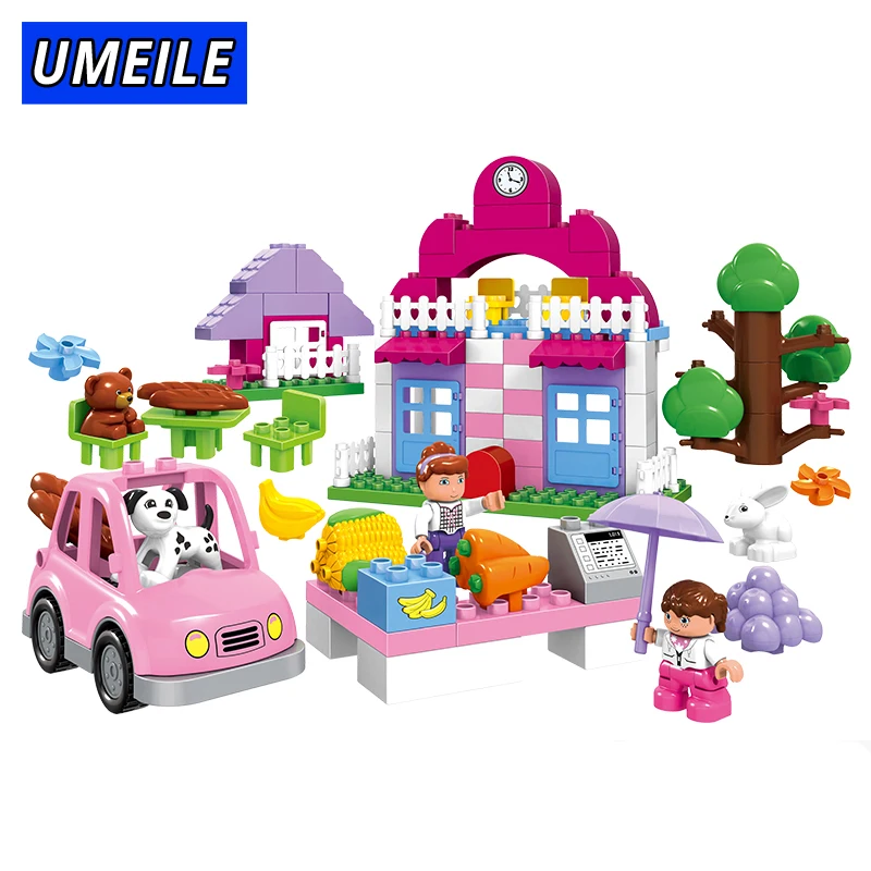 

UMEILE 95Pcs City Pink Girl Building Block Castle House Market Princess Diy Brick Set Toys Compatible With Duplo
