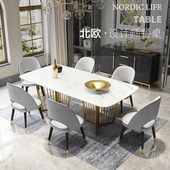 

High Dinner Table with White Marble Top and 6 Chairs