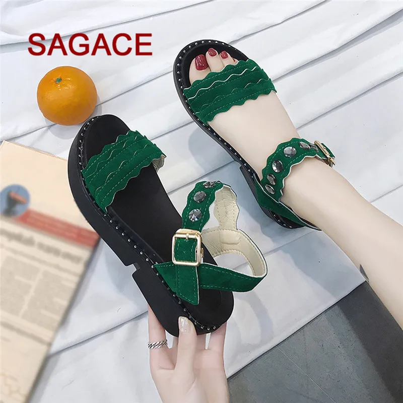 

HB@Women Round Toe Non-slip Platform High Heels Sandals Buckle Flat Sandals