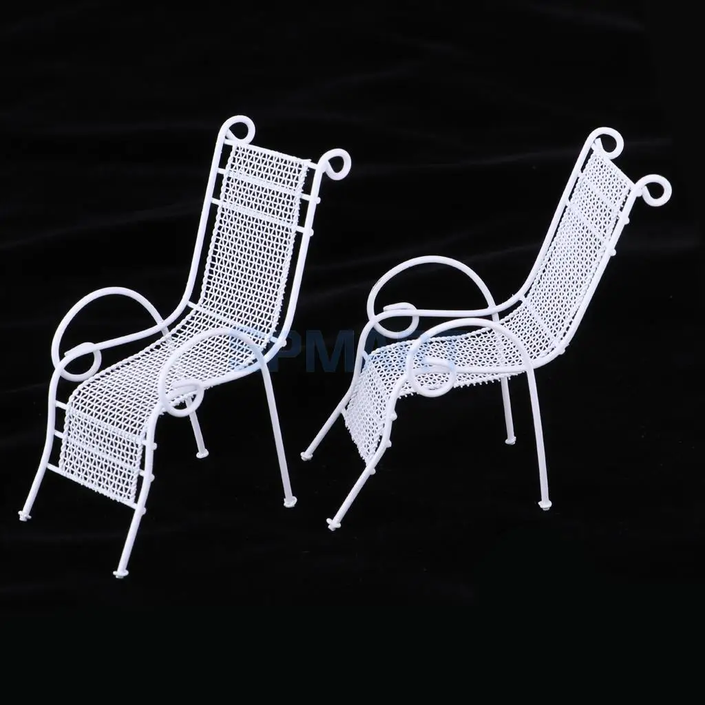 1/12 Scale Doll House Miniature Outdoor Garden Beach Poolside Scenery Furniture Decoration Toy - Metal Table Chairs 2Colors