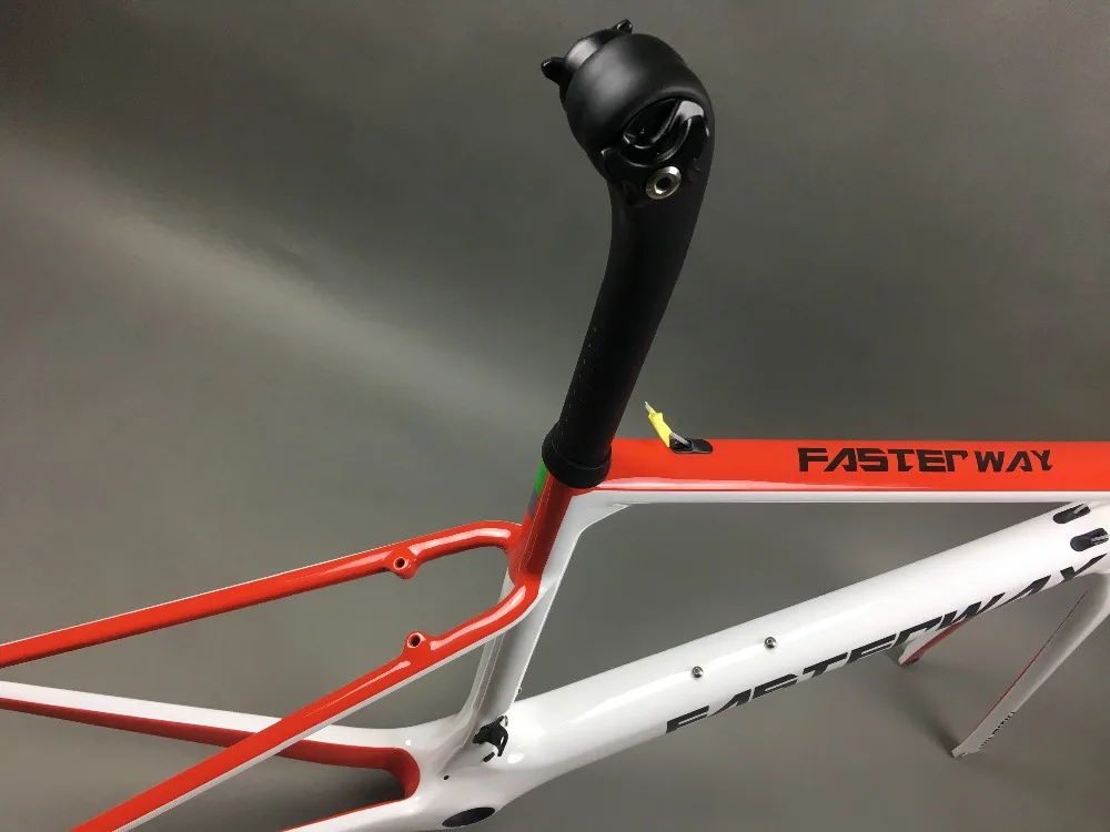 Flash Deal white red with black  FASTERWAY classic carbon road frameset UD weave carbon bike frame:Frameset+Seatpost+Fork+Clamp+Headset 123