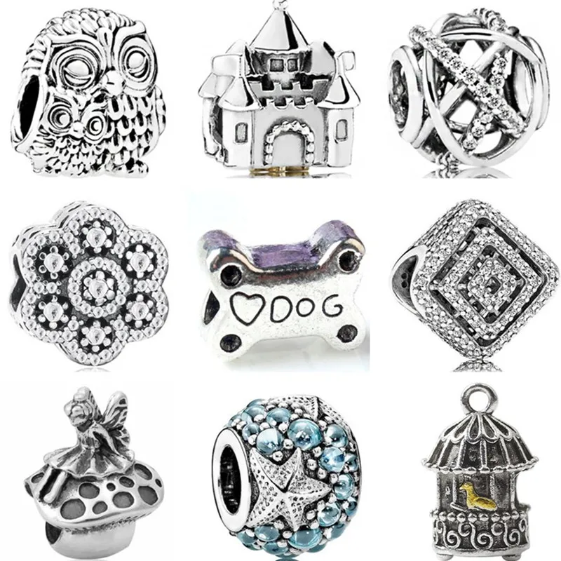 

Punk Alloy House Owl Flower Fairy Bone Stars Crystal Beads Fit Pandora Charms Bracelets DIY Bangles for Women Party Jewelry Gift