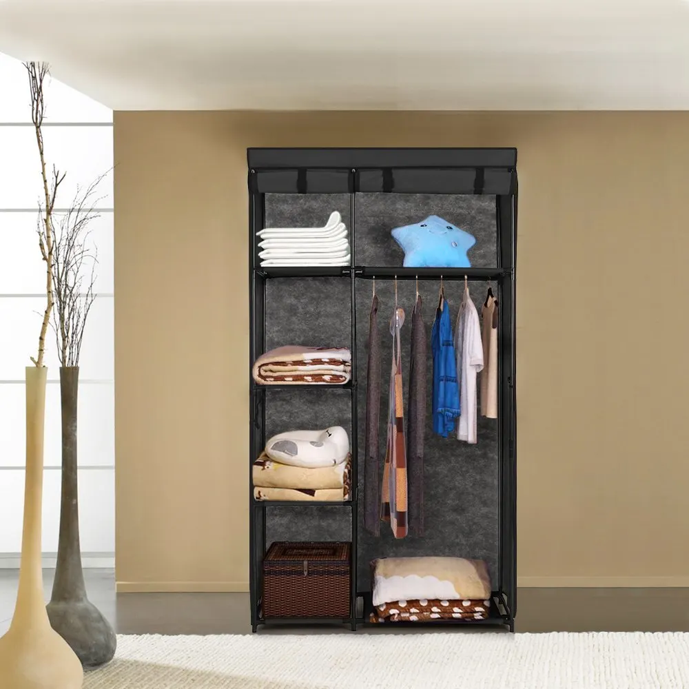 Тканевый шкаф для одежды рулонный органайзер для хранения одежды вешалка для одежды с 5 полками 1 подвесной стержень
