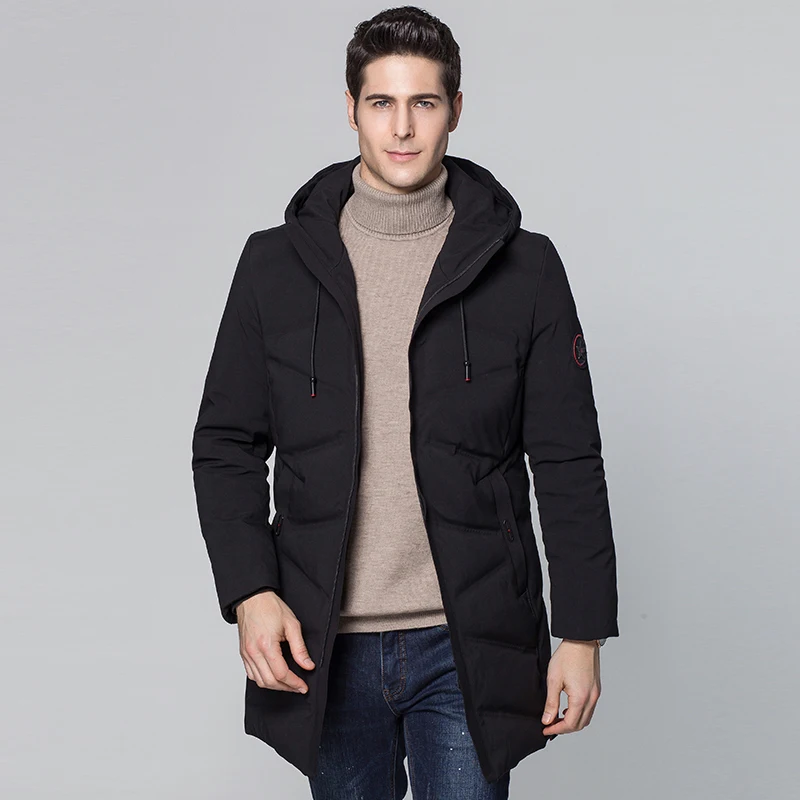

Winter Thick White Duck Down Jacket Men Long Length Youth Thick Coat New Solid Color Hooded Tide Outerwear Parkas