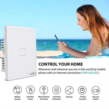 

Broadlink WiFi Switch TC2 Touch Panel Light Switch Work with Alexa Google Home IR+RF Remote Control UK EU US 1 2 3 Gang