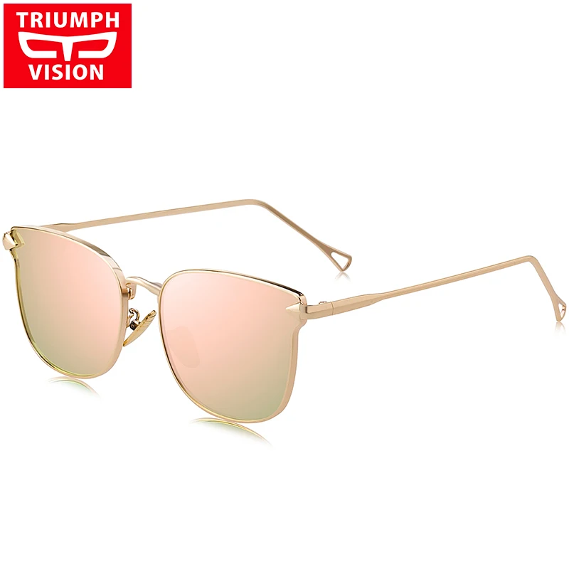 TRIUMPH VISION розовые зеркальные очки большой кошачий глаз женские Солнцезащитные очки женские брендовые дизайнерские золотые металлические солнцезащитные очки для девочек