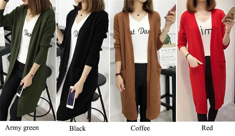 Women Autumn Open Stitch Cardigan 7 Colors Available Knitted High Quality Ladies Outwear Sweater Long Cardigans