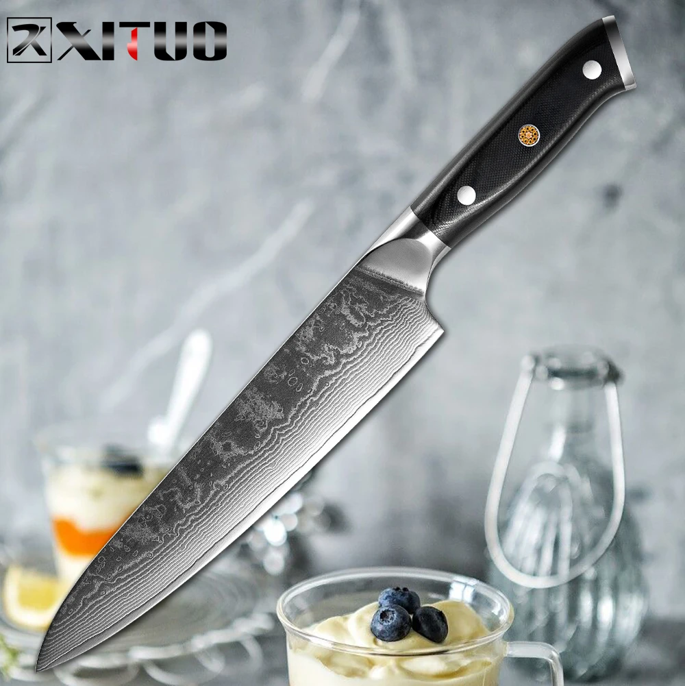 XITUO набор кухонных ножей из дамасской стали santoku, острый нож для мяса, филе, фруктов, овощей, кухонная утварь, черный, Новинка - Цвет: 8inch chef knif