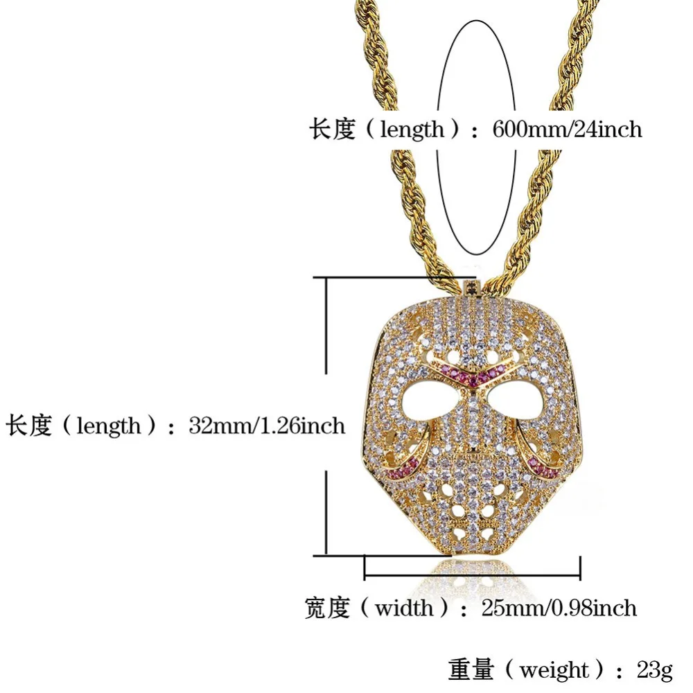 Мужское ожерелье в стиле хип-хоп с подвеской в виде маски, кубический цирконий, модные популярные кулоны, ожерелье в стиле хип-хоп, ювелирные изделия, подарки