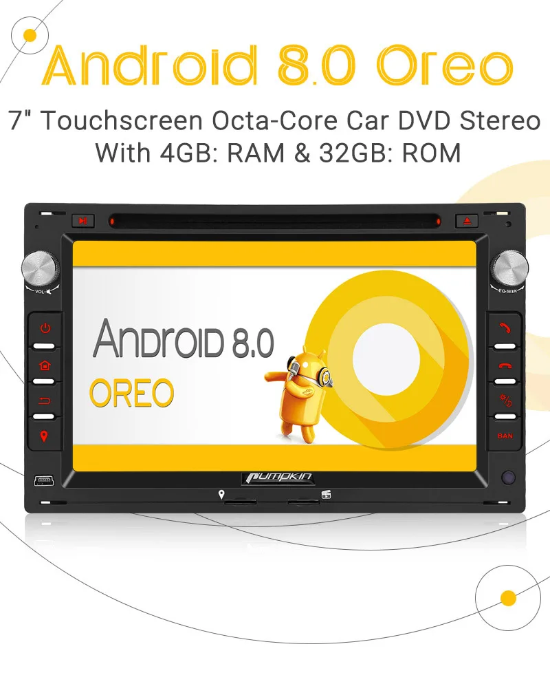Pumpkin2 Din 7''Car Radio Android 8.0 Car DVD Player GPS 4G RAM Qcta-core Car Stereo Audio For VW/Golf/Passat Wifi FM Rds Radio 