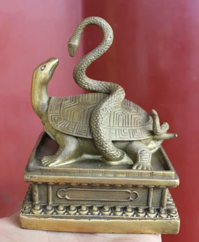 

song voge gem S2707 Chinese Pure Brass FengShui Snake Ride Shou Turtle Statue Seal Stamp Signet Set