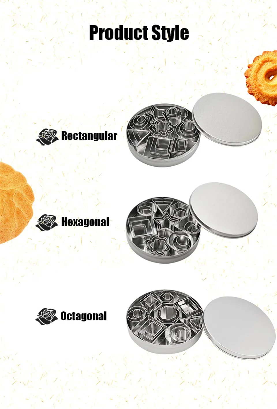 ACEBON 24 шт. набор из нержавеющей стали для торта, бисквита, резки, формы для выпечки, печенья, печенья, набор форм, цветок/квадрат/круглый