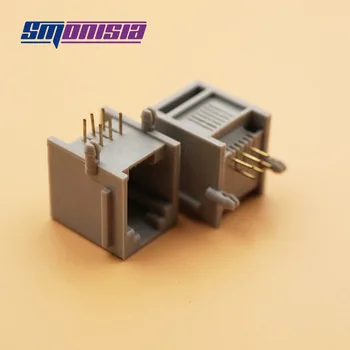

10pcs/lot 6P6C RJ11 Connector Gray RJ12 phone jack 90 degrees 6-pin Crystal Head Female Socket