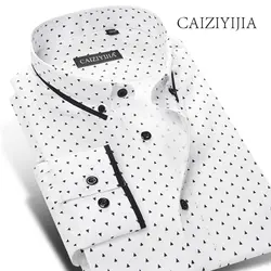 Caiziyijia 2018 Новые дизайнерские футболки Для мужчин с длинными рукавами высокое качество с принтом в горошек Camisa masculina Повседневное брендовая
