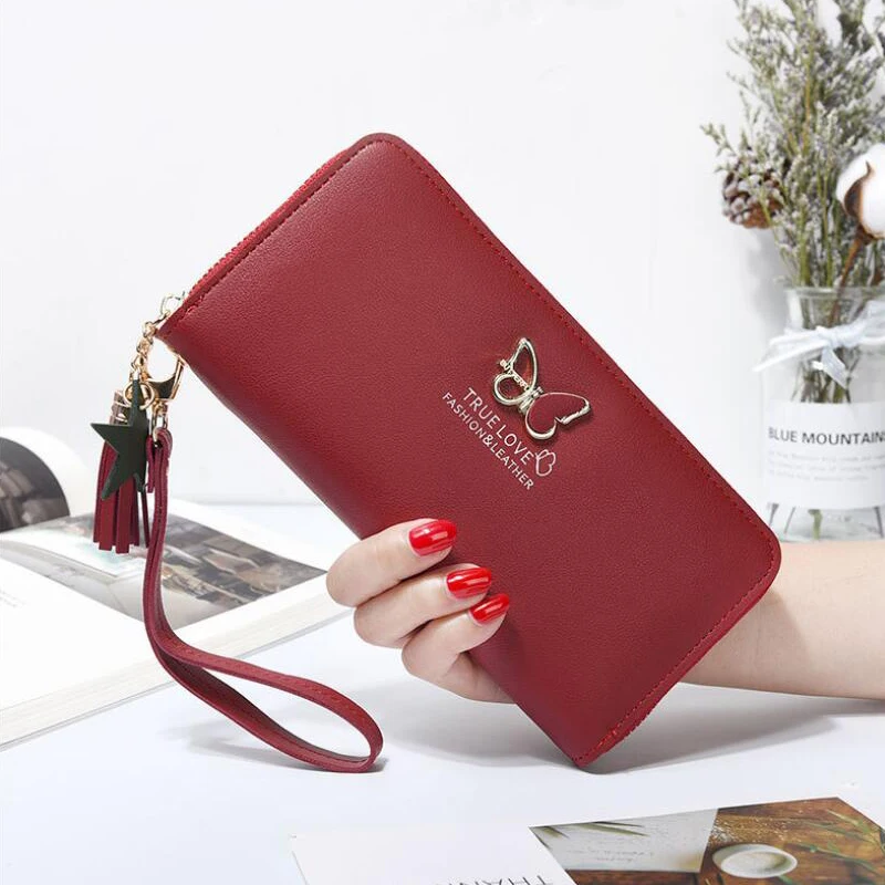 Women Purse Color : Blue Large-Capacity Wallet Female Long Section Fashion Japanese and Korean Students Cute Small Fresh Mobile Wallet Color : Blue